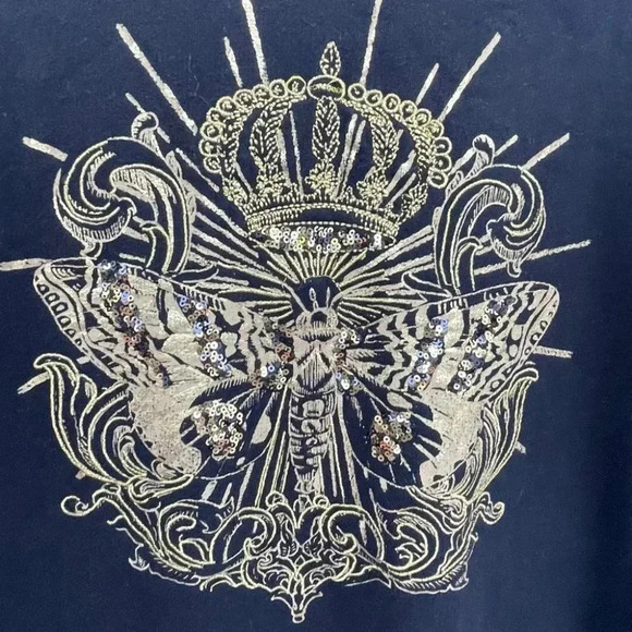 Zara Mens Beaded Crown Butterfly Design Pullover Sweater Black Sz Small - Picture 6 of 9